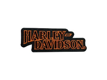 Harley-Davidson patch van 5 inch (12,7 x 4,6 cm), tweekleurig, zwart en oranje.