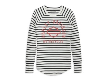 T-shirt a maniche lunghe da donna a righe tinte in filo autentico