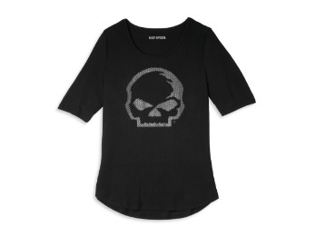 Willie G Skull Scoop Neck Graphic Tee with Rhinestones Damen T-Shirt