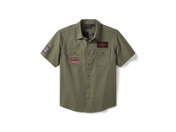 V-Twin Uitgeruste Solid Mechanics Shirt Grape Leaf Heren Korte Mouw Shirt