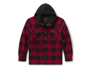Traveler Hooded Shirt Jacket Herren Hemd Jacke Plaid Deep Red & Harley Black