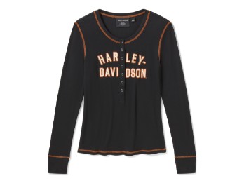H-D Essential Snap Henley Harley Black Damen Longsleeve Shirt