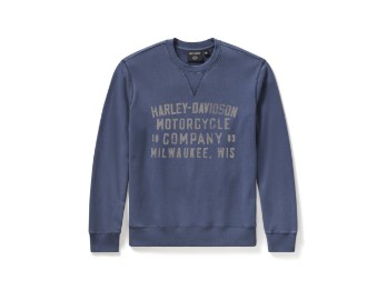 H-D Washed Crewneck Mood Indigo Pullover Sweater 