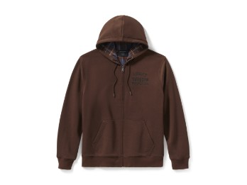 Plaid Lined Zip Hoodie Coffee Herren Kapuzen Sweatshirt Braun