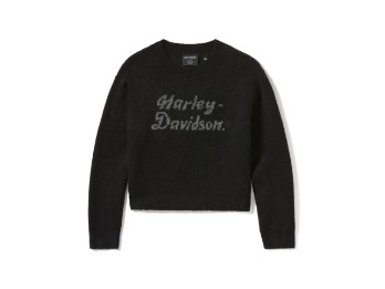 Metallic Script Intarsia Sweater Damen Pullover Harley Black