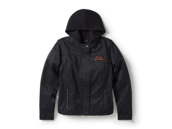 Miss Enthusiast 3-in-1 Damen Textil Jacke Schwarz Orange