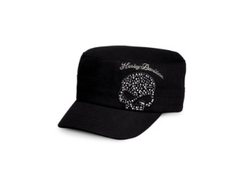 Черная кепка с плоским верхом с кристаллами черепа, женская кепка