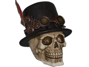 Цилиндр с черепом и декоративный череп из перьев в шляпе