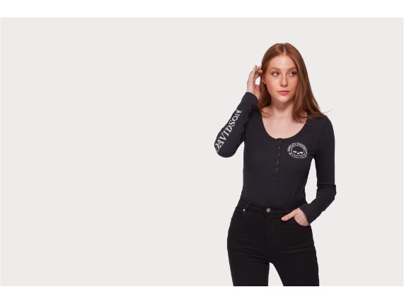 99099-22VW/000L, LONGSLEEVE HARLEY SKULL SNAP FRONT