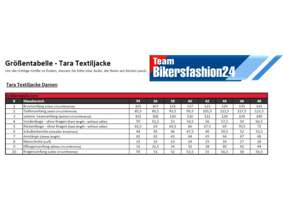 Größentabelle_Tara_Textiljacken