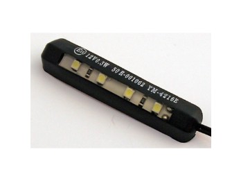 4-LED-Nummernschildbeleuchtung, biegsam, schwarz, 61 x 13,5 x 6mm, selbstklebende Folie, E-geprüft.