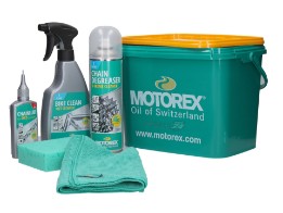 Motorex Bike Cleaning Kit Pflegeset mit Bike Clean Chain Dergreaser Chainlube Schwamm Pflegetuch&Behälter