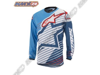 Alpinestars Racer Braap Jersey Motocross Shirt cyan/weiß/dunkelblau
