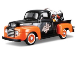 1958 FLH Duo Glide + 1948 Ford F1 Pick Up "H-D Motorcycle + Ford Truck Black Orange"