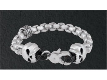Armband "Steel Rolo Chain Double Skull"
