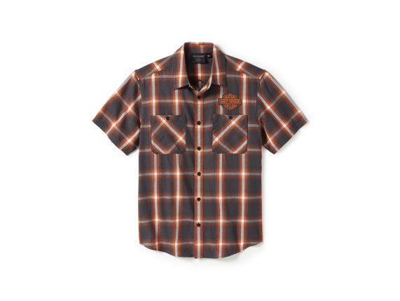 96402-25VM/000M, SHIRT-WOVEN,DARK GREY/ORANGE P