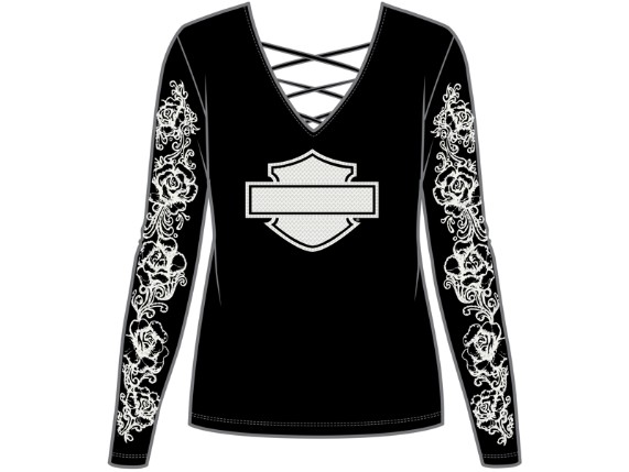 96644-25VW/002S, TEE-KNIT,BLING,LACE BK,CHROME/