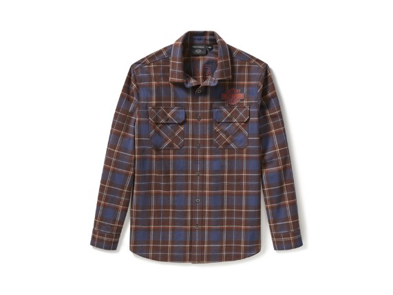 96804-25VM/000M, SHIRT-WOVEN,DARK BLUE/BROWN PL