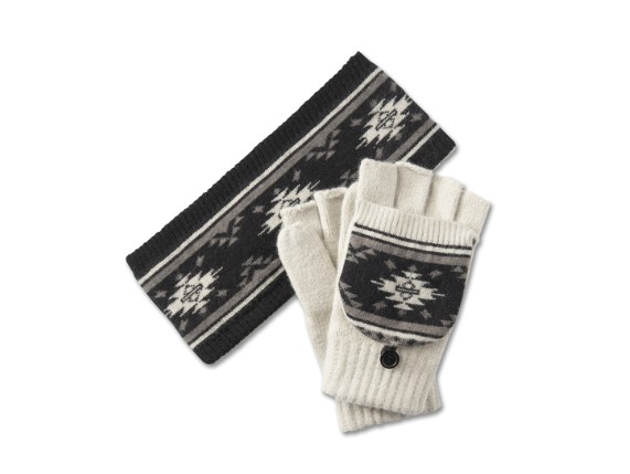 97680-25VW, EAR WARMER/GLOVES SET-KNIT,WHI