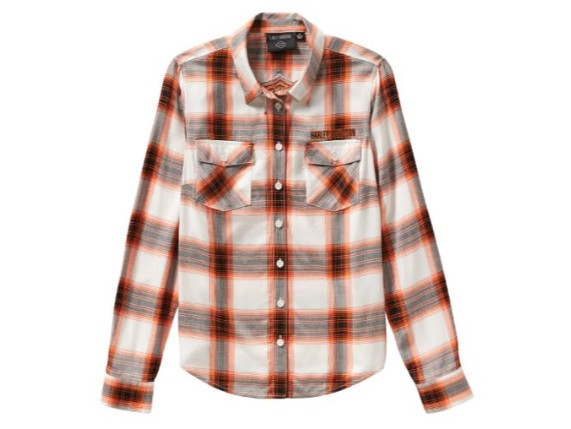 99258-25VW/000S, SHIRT-WOVEN,OFF WHITE/ORANGE P