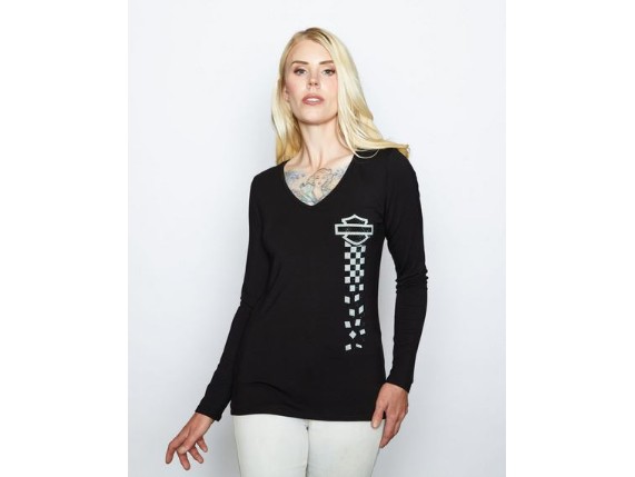 HT4949BLK-XS, Damen Longsleeve ''Check Flag''