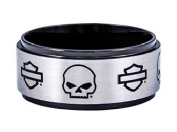 Skull&B&S on Black Steel Band Ring