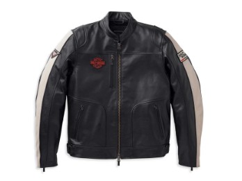 Enduro Lederjacke Herren Schwarz-weiss