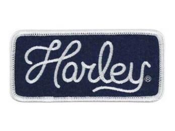 Emblem, Harley Script SM, Navy&With 4"Wx 1/7/8"H