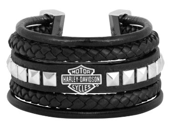 Harley-Davidson® Women's Leather Steel Bar & Shield Rope Bracelet