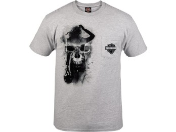 Herren T-Shirt w Backprin Skull Pinup Pocket T LW