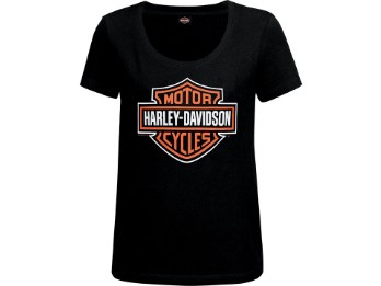 Damen T-Shirt w Backprin Bar&Shield Lds Scoop BK