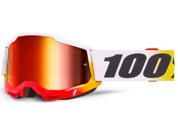 100% Accuri 2 Motocross & Enduro Brille Gelb/Rot/Weiß, verspiegelt