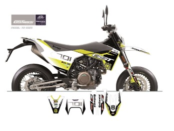 Husqvarna GST Berlin Dekor 701 Supermoto weiß-schwarz-gelb