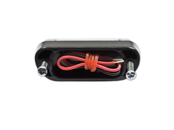 HS MotoParts Zest LED-Kennzeichenbeleuchtung mit schwarzem Kunststoffgehäuse und kompakten Abmessungen.