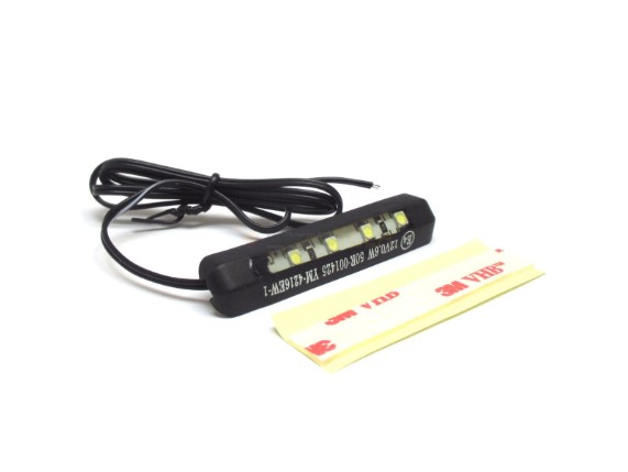 Flexible HS MotoParts LED-Kennzeichenbeleuchtung Flex mit schwarzem, biegsamem Kunststoffgehäuse und selbstklebender Befestigung.