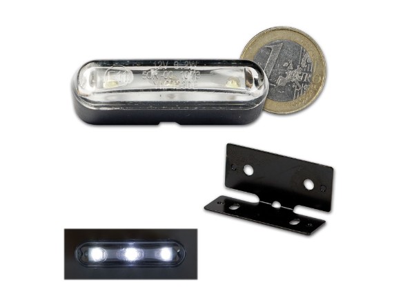 HS MotoParts LED-Kennzeichenbeleuchtung TRI in Schwarz mit 3 LEDs und kompakter Bauform für Motorrad-Kennzeichenhalter.