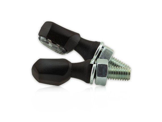 HS MotoParts Vision Micro-LED-Blinker mit schwarzem Kunststoffgehäuse, rauchgrau getöntem Glas und kompakter Bauform.