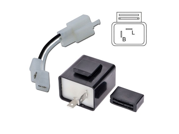 HS MotoParts LED-Blinkrelais 2-polig mit Adapter für 12 V und 1–100 W zur Verwendung mit LED-Blinkern.