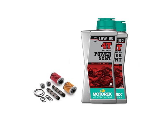 Ölwechsel-Set für KTM 690, Husqvarna 701 und GASGAS 700 mit Ölfilter Service Kit 75038046110 und 2 Liter MOTOREX POWER SYNT 4T 10W/60 Motoröl.