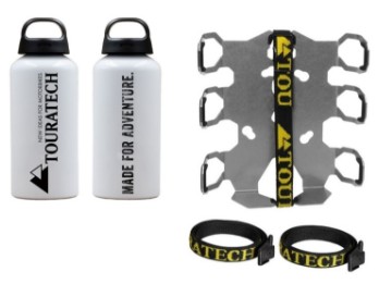 ZEGA Pro/ZEGA Mundo Zubehörhalterset Flaschenhalter zweifach mit 2x Touratech Aluminium Trinkflasche 0,6 Liter