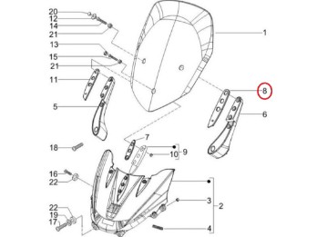 Dichtung links, Halterung, Windschutzscheibe, Piaggio X9 Evo 250 500