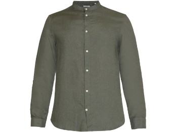 Knowledge Cotton | Regular linen stand collar shirt 