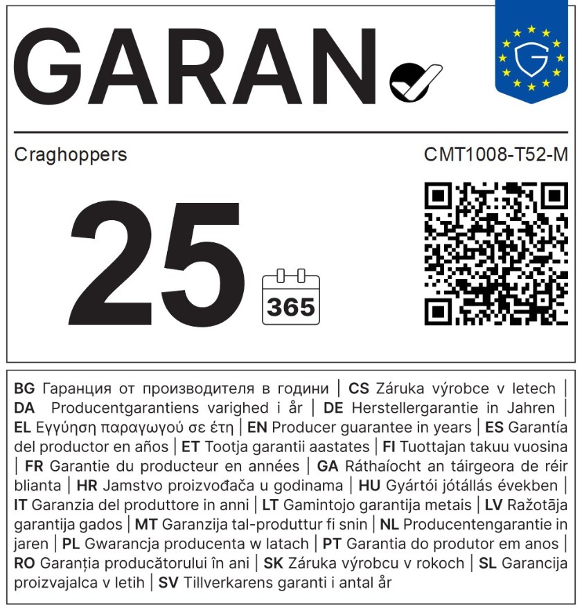 EU-Garantielabel: 25 Jahre Herstellergarantie von Craghoppers für CMT1008-T52-M