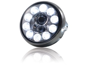 LED-Scheinwerfer 7","British Style" , chrom, 10 LED's, Reflek